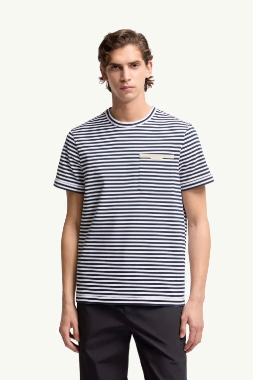 MONCLER Striped Cotton T-Shirt White & Blue - Dale