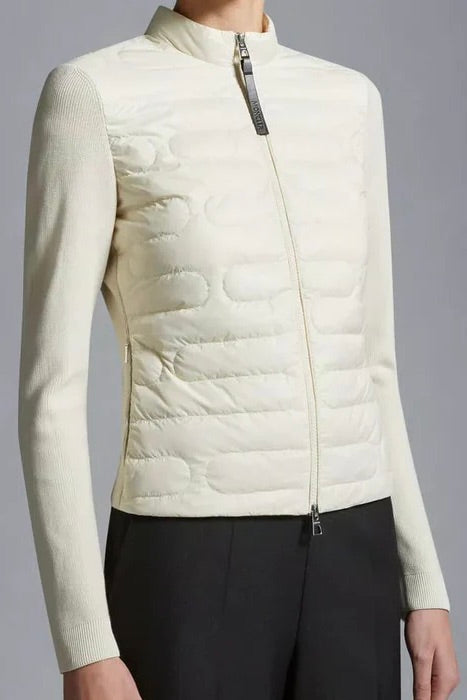 Padded Cotton Zip-Up Cardigan Cream