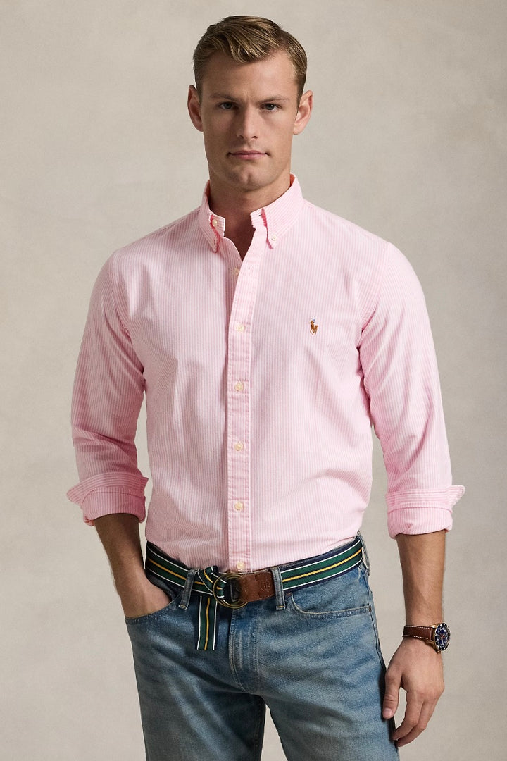 POLO RALPH LAUREN Custom Fit Oxford Shirt New Rose/White Stripe - Dale