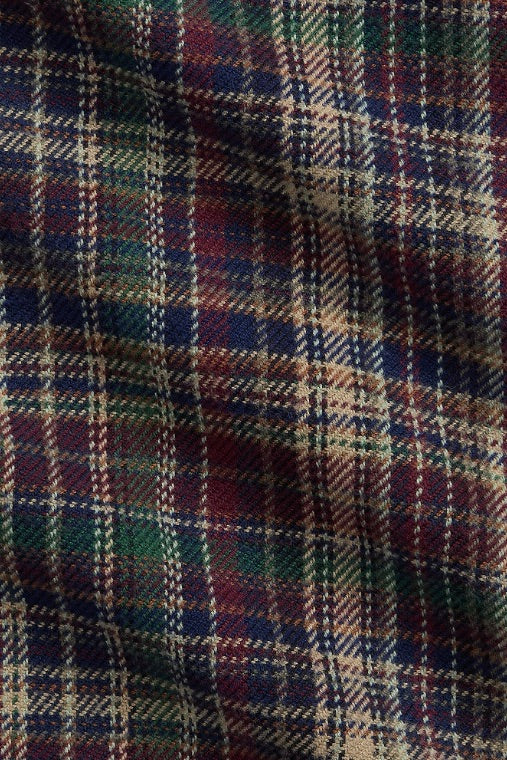 Custom Fit Plaid Brushed Flannel Shirt Wine/Khaki