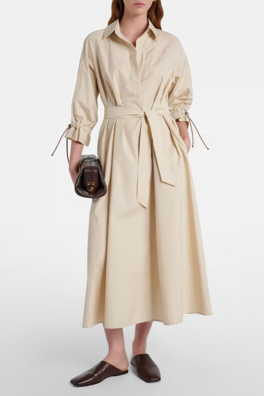 Oversized Cotton Poplin Dress Beige