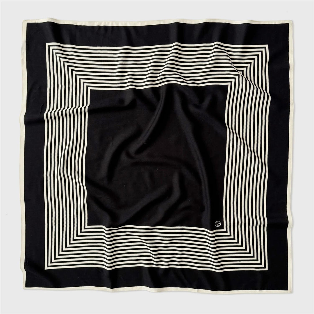 LE SCARF NO. 2 Wool Striped Scarf Black & Cream 90X90 - Dale