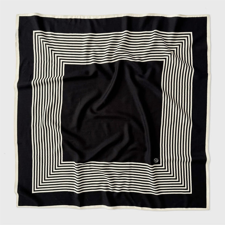 LE SCARF NO. 2 Wool Striped Scarf Black & Cream 90X90 - Dale