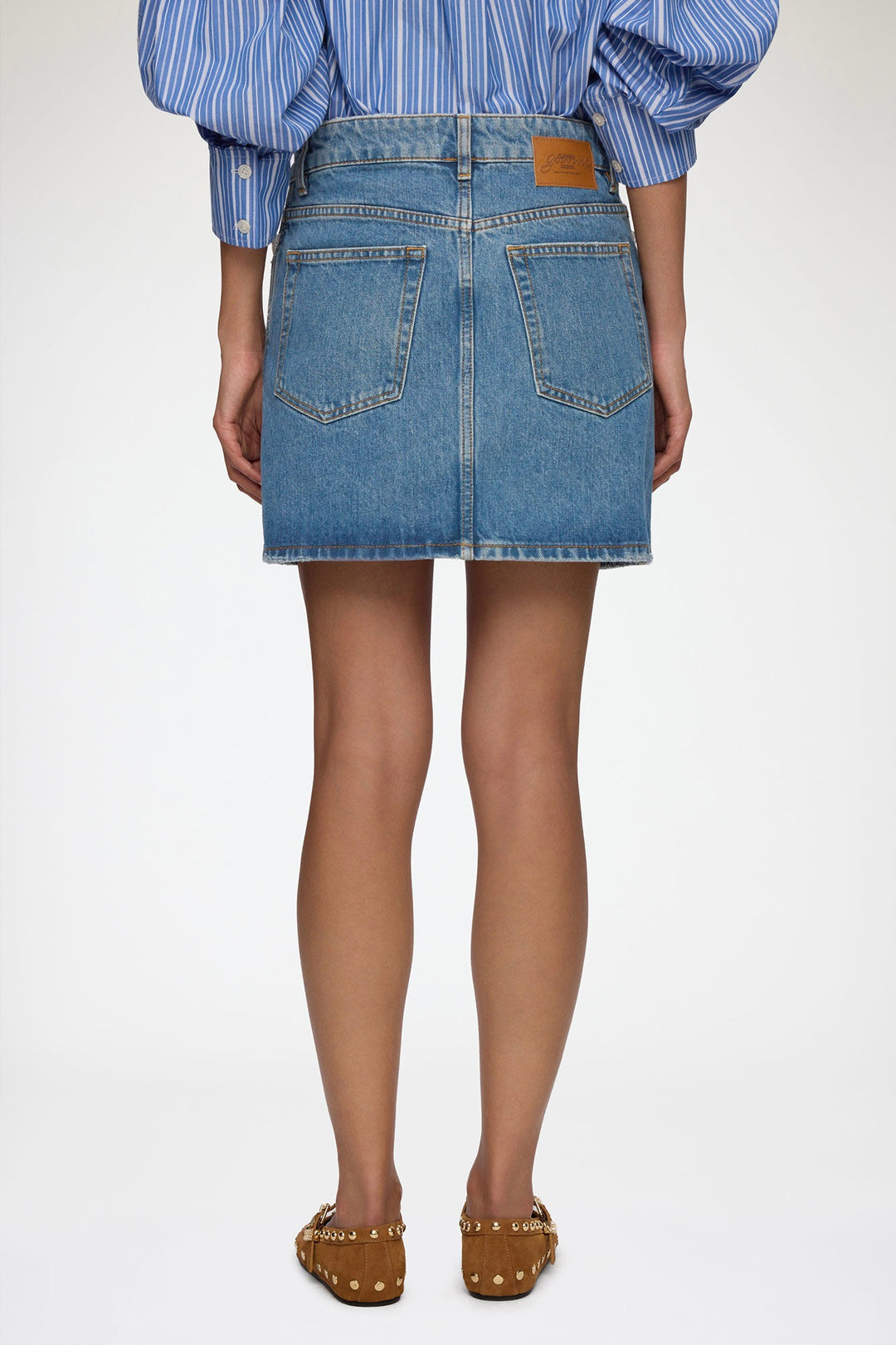 Rigid Denim Lace Mini Skirt Dark Vintage Blue