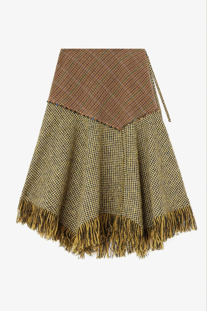 Patchwork Check Wool Skirt