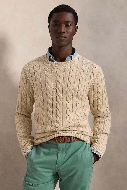 Cable-Knit Cotton Jumper Jicama Brown Heather