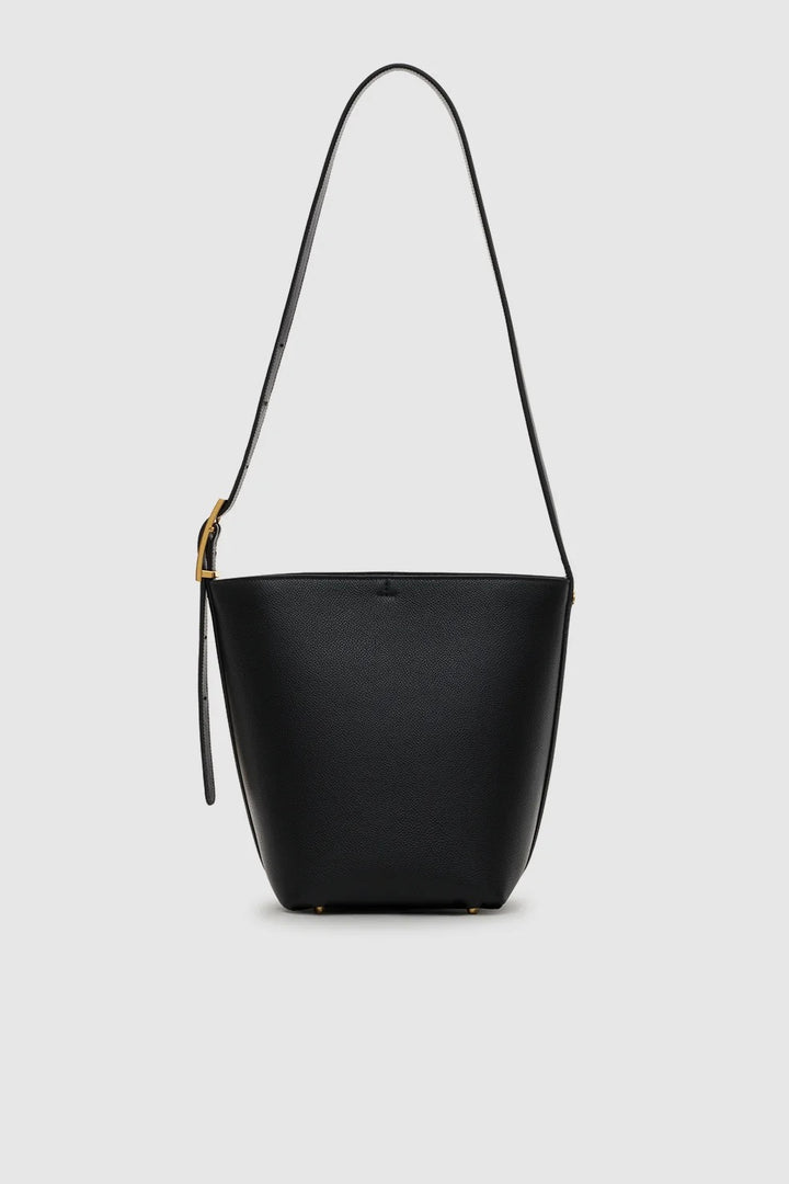 ANINE BING Elly Medium Bucket Bag Grained Leather Black - Dale