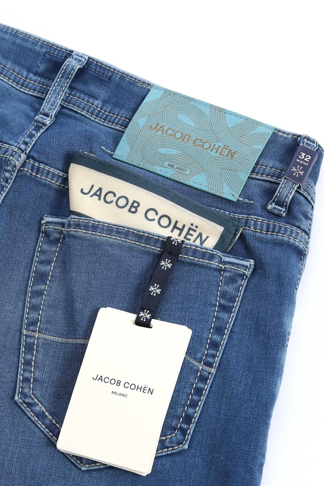 Bard Slim Fit Aqua Suede Badge Jeans Medium Blue