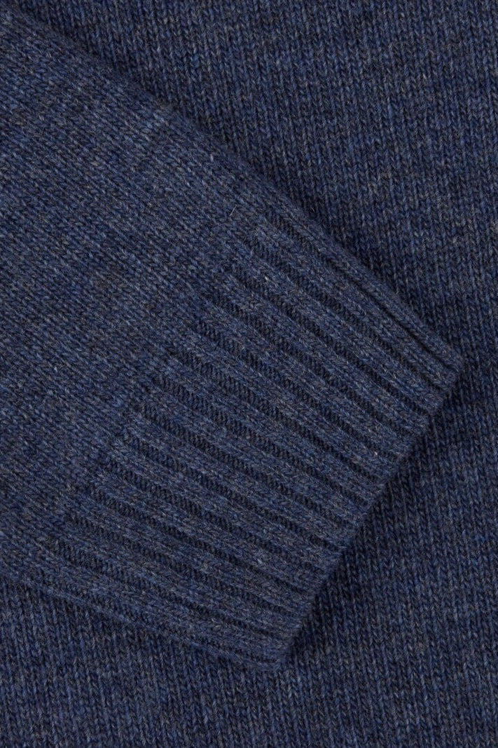 Pullover Knitted Crew Neck Carded Merino Wool Dark Blue