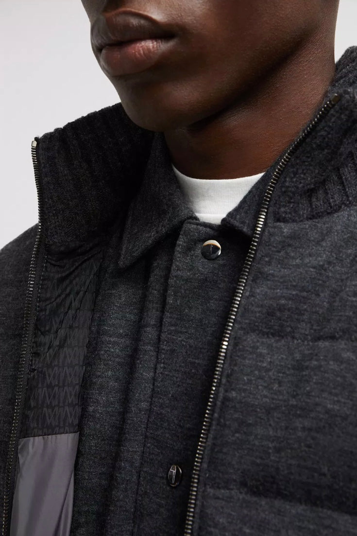 Padded Wool Cashmere Zip-Up Cardigan Dark Grey