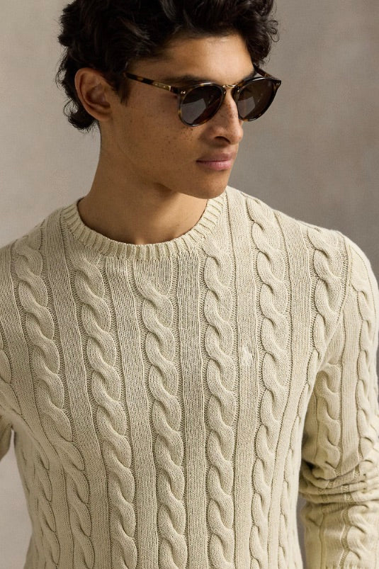 Cable-Knit Mineral-Dyed Cotton Jumper Natural