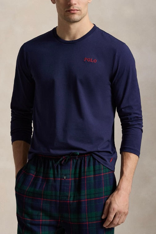 Cotton Jersey & Plaid Flannel Sleep Set Navy/Green Multi