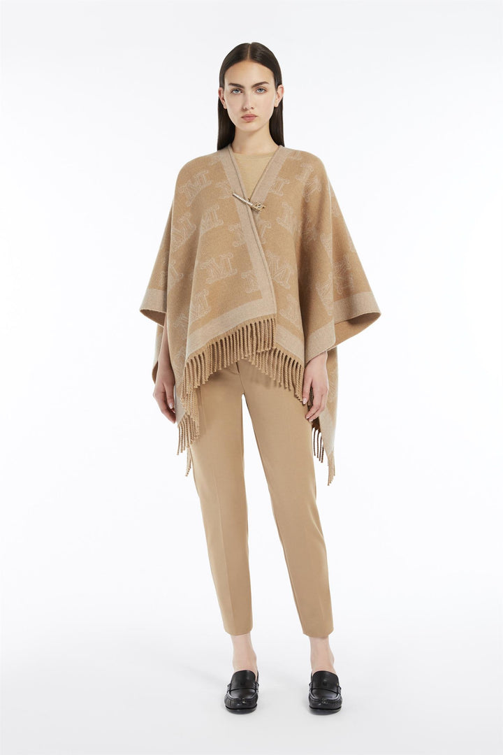 Frine Jacquard wool poncho Camel