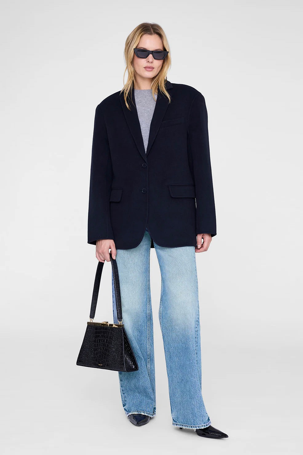 ANINE BING Quinn Blazer Cashmere Blend Midnight Blue - Dale