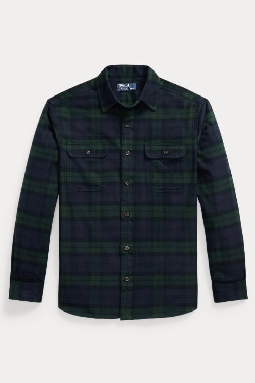 Classic Fit Plaid Flannel Workshirt Navy Forest Multi