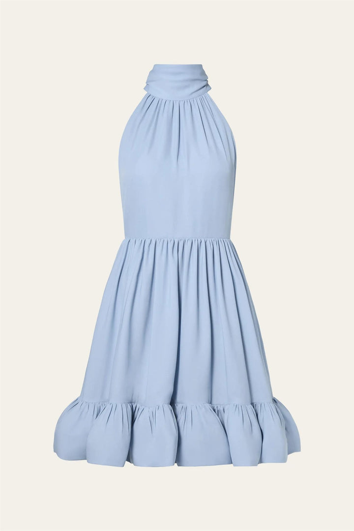 MALINA Fern Halterneck Ruffled Mini Dress Sky - Dale