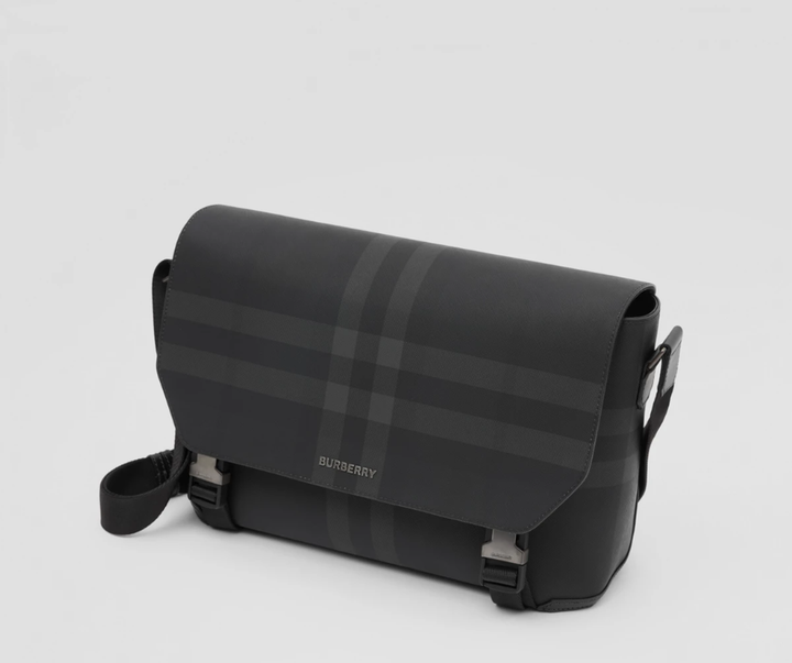 Charcoal Check and Leather Large Messenger Bag