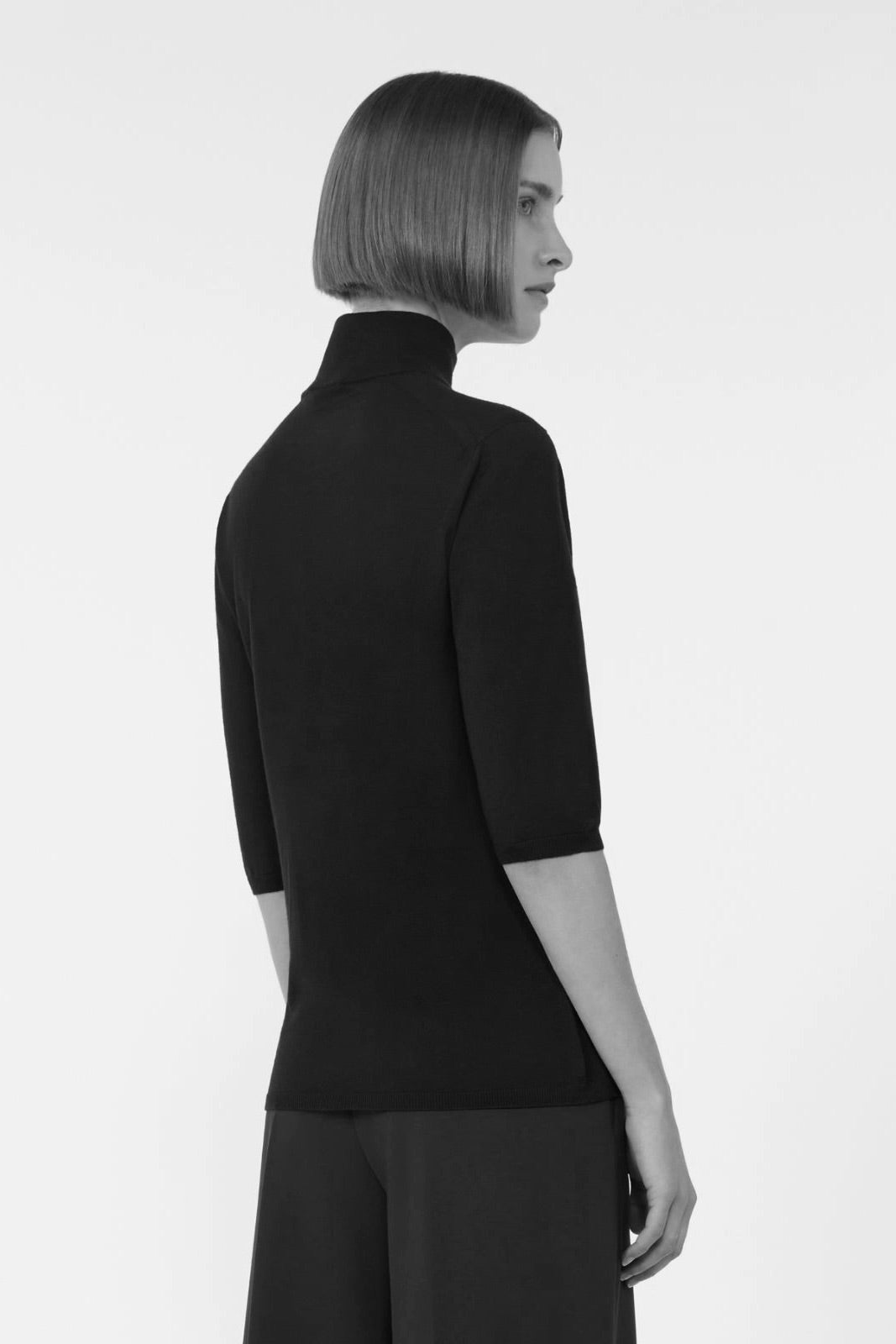 Stockinette-Stitched Wool Polo-Neck Sweater Black