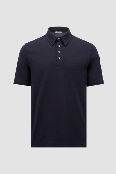 Double Leather Logo Cotton Polo Shirt Navy