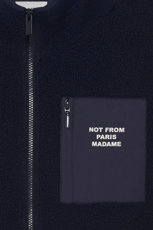 Slogan Zipped Sherpa Jacket Navy