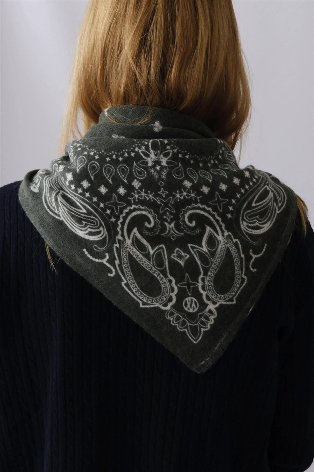 Cashmere Paisley Scarf Green & Cream 65 cm