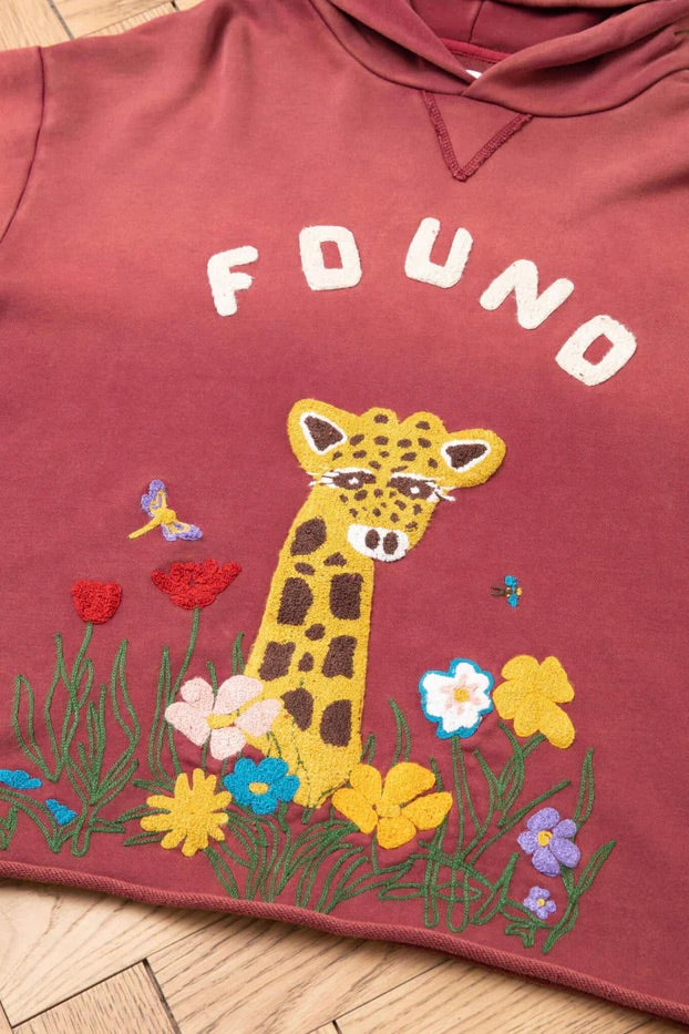 Embroidered Wildlife Hoodie Washed Berry