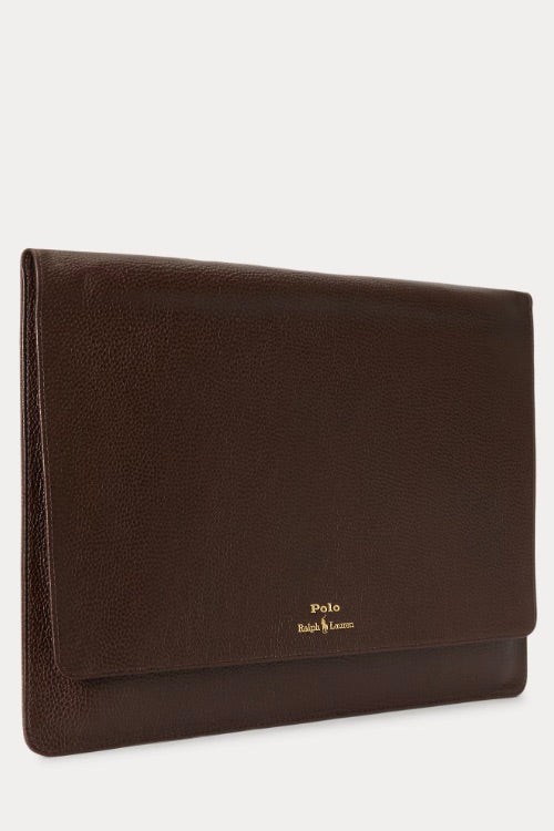 Pebbled Leather Laptop Sleeve Dark Brown
