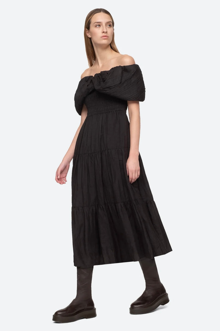 LOREN SOLID OFF SHOULDER DRESS