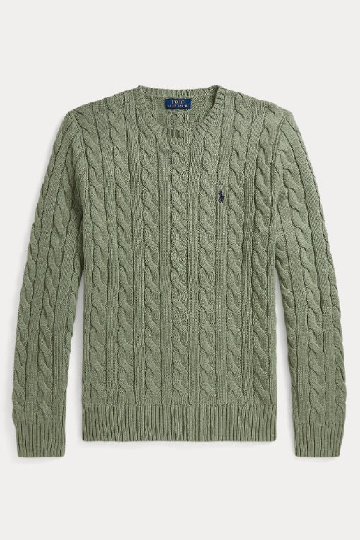 Cable-Knit Cotton Jumper Fern Green Heather