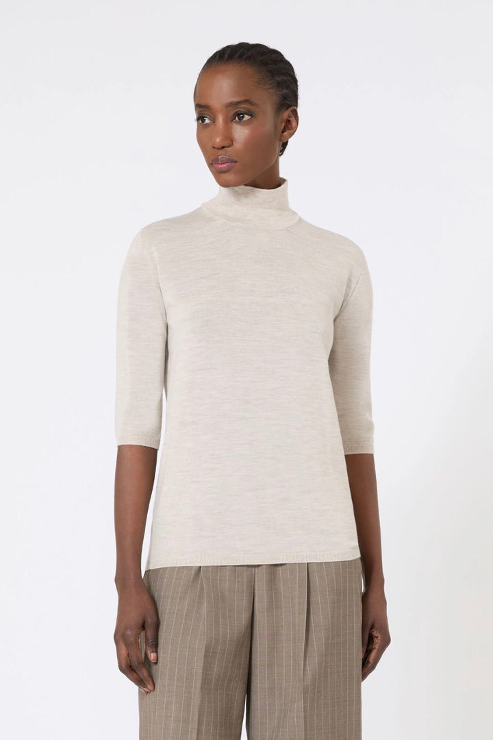 Stockinette-Stitched Wool Polo-Neck Sweater Powder