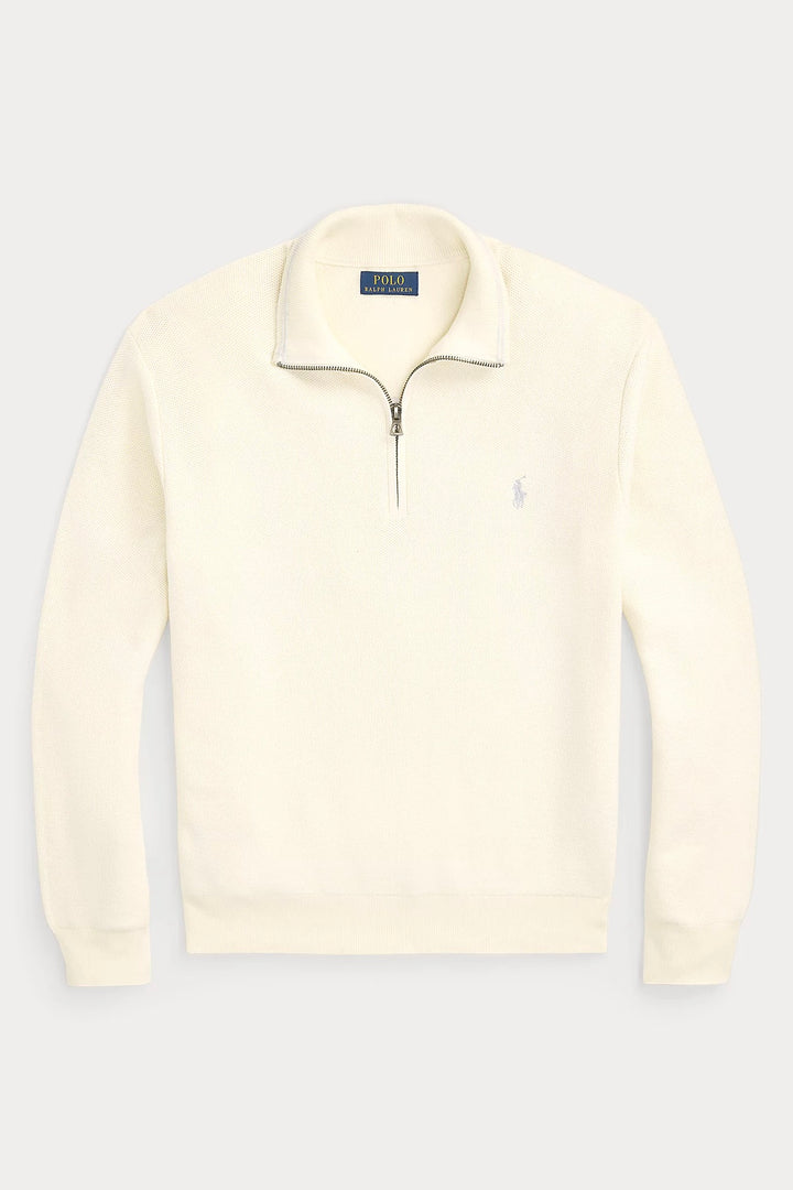 Mesh-Knit Cotton Quarter-Zip Jumper Herbal Milk