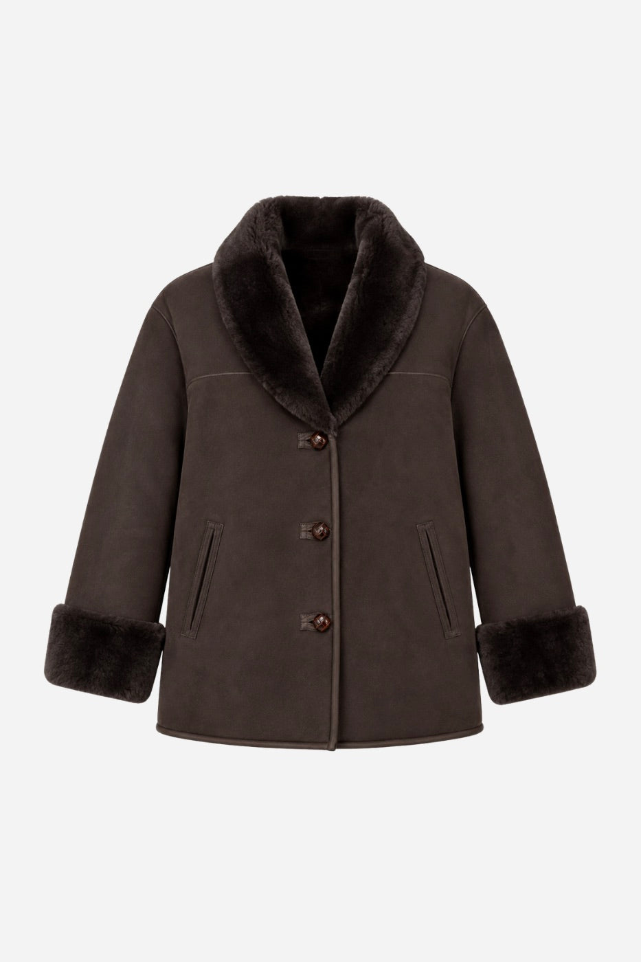 CAMILLA PIHL Luna Shearling Jacket Dark Brown Suede - Dale