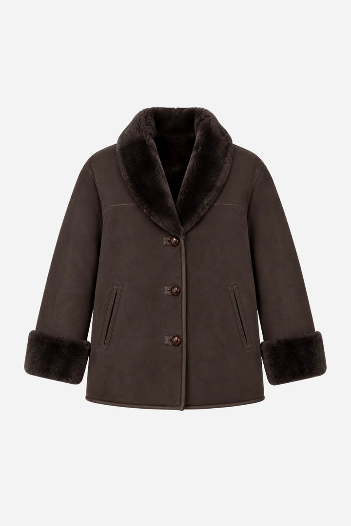 CAMILLA PIHL Luna Shearling Jacket Dark Brown Suede - Dale