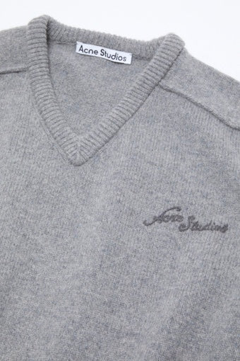 Wool V-Neck Sweater Dark Grey Melange