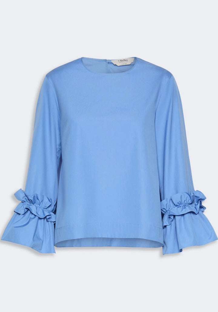 Poplin Blouse with Ruffles and Flounces Blouse Azure Blue
