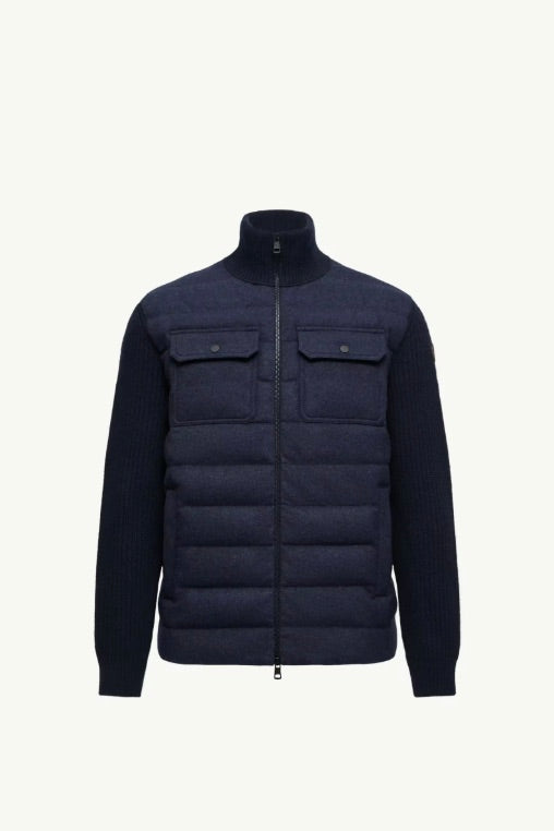 Padded Wool Zip-up Cardigan Navy Blue
