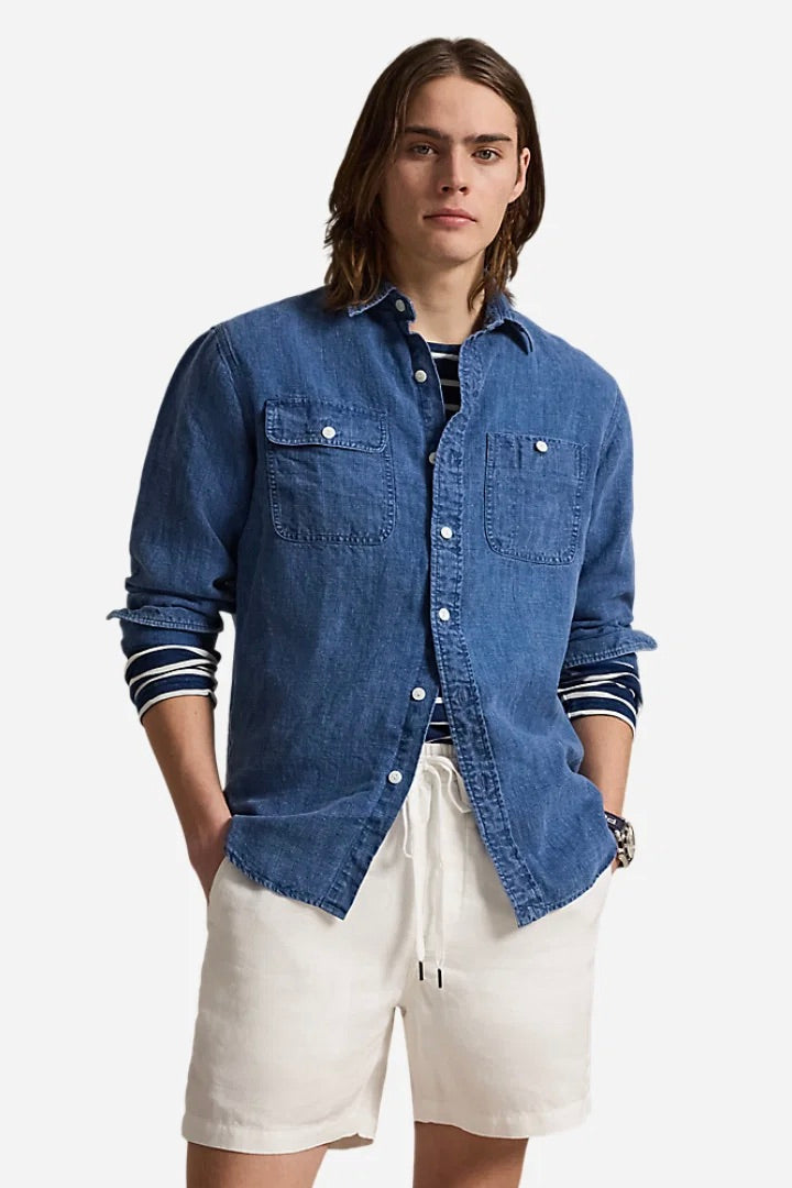 Linen Denim Sport Shirt Medium Indigo