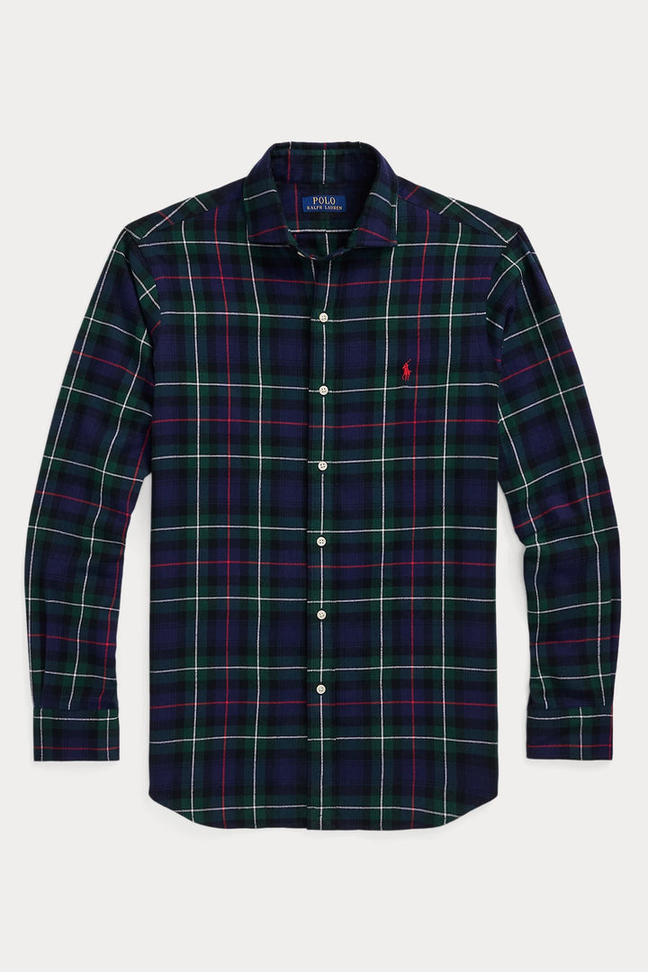 Custom Fit Plaid Twill Shirt Evergreen/Red