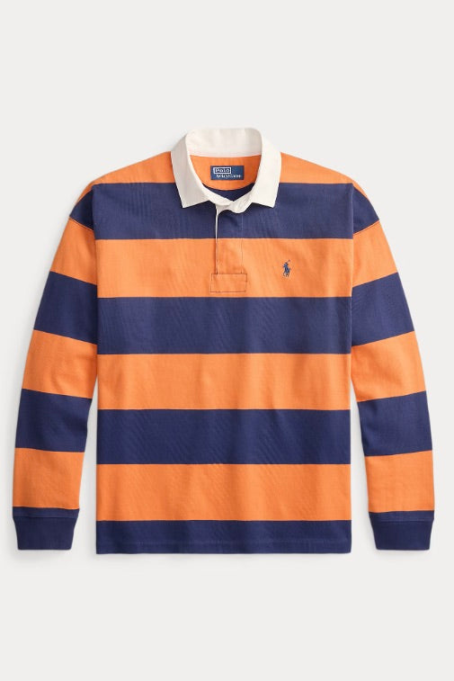 Big Fit Striped Jersey Rugby Shirt Kona Orange/Dark Cobalt