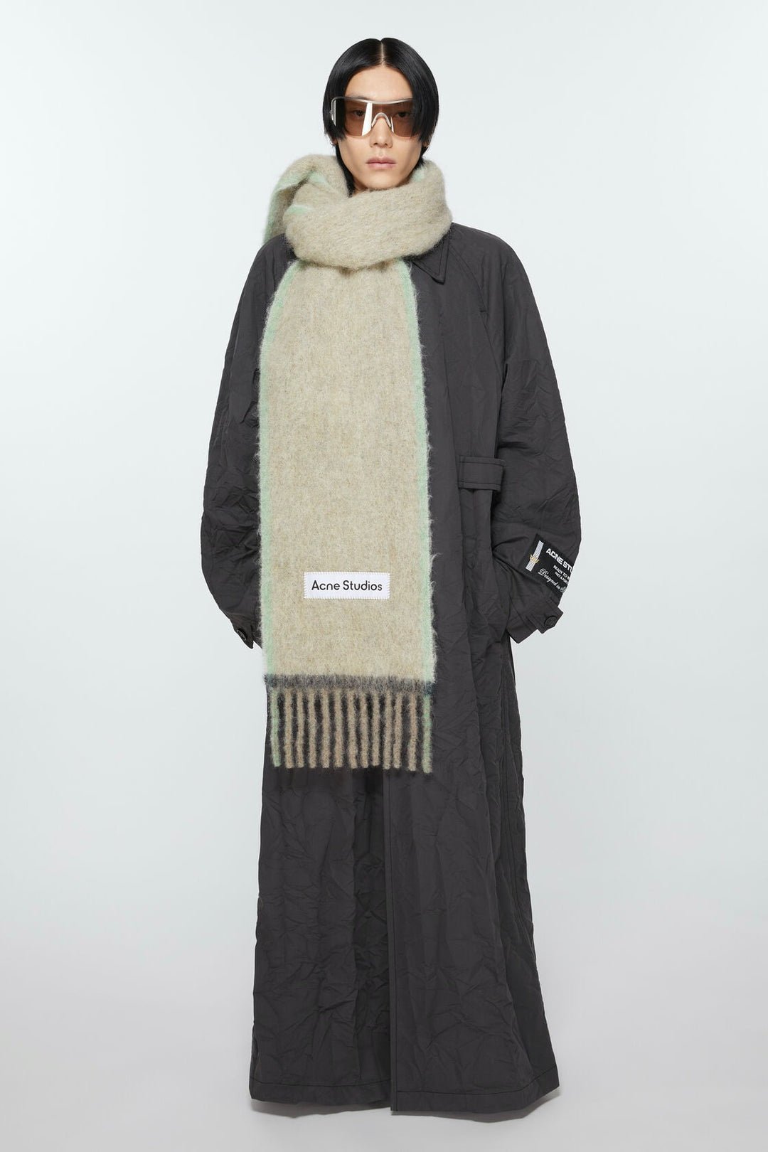 Wool Mohair Narrow Scarf Beige/Grey