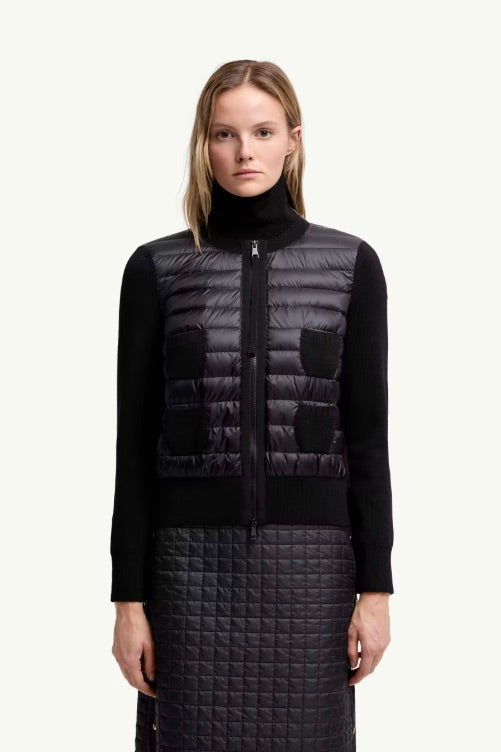 Padded Wool Zip-Up Cardigan Black