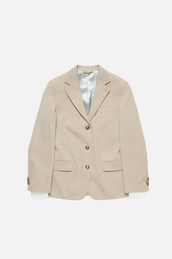 Layered Wool Suit Jacket Beige