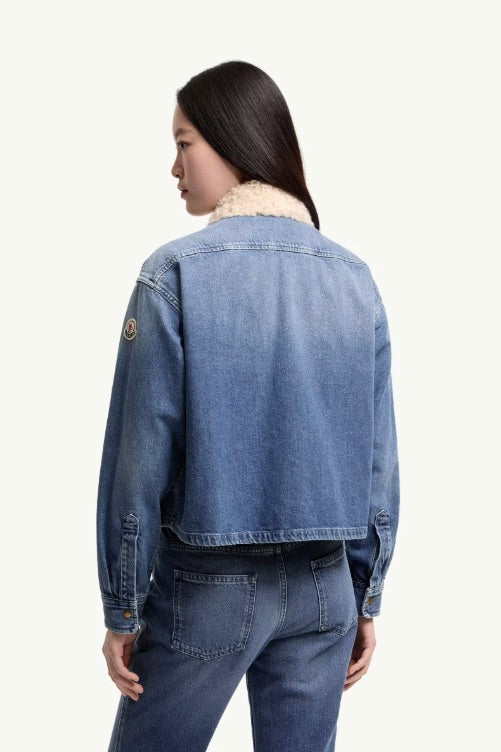 Teddy Trim Denim Shirt Blue