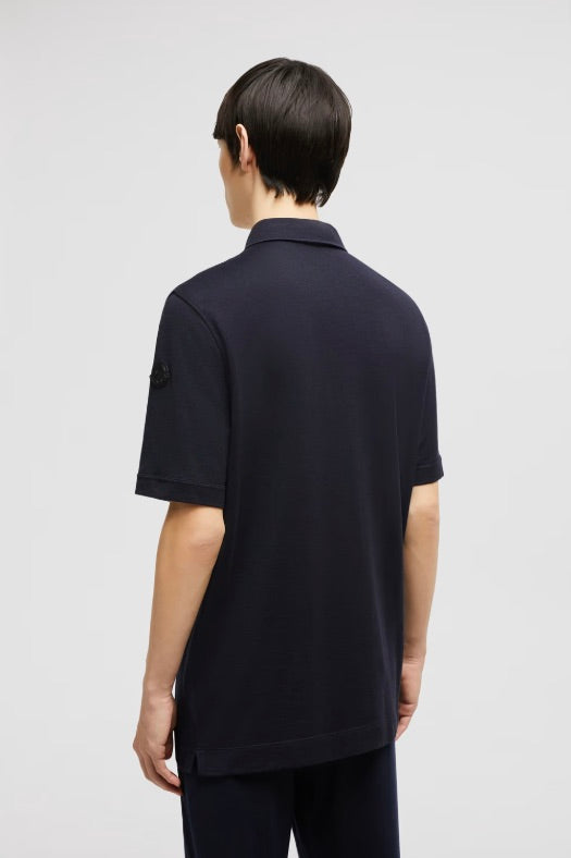Double Leather Logo Cotton Polo Shirt Navy