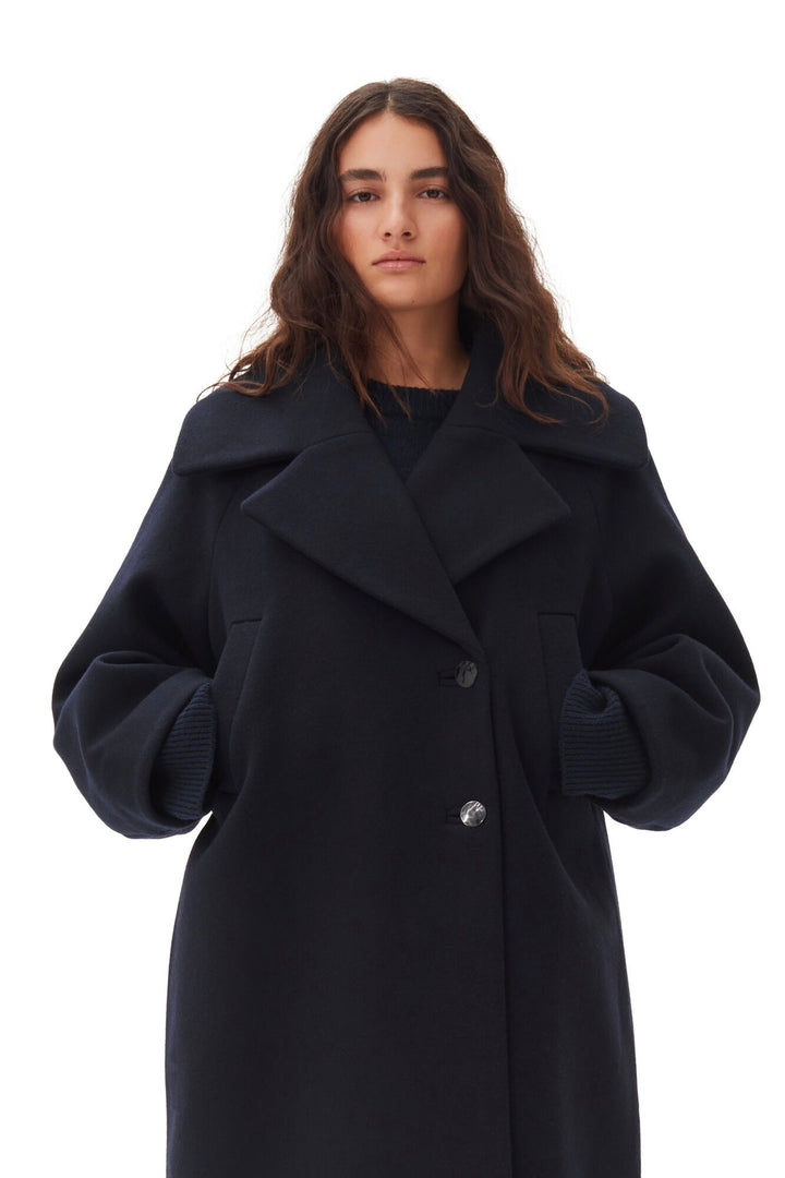 Boiled Wool Large Collar Coat