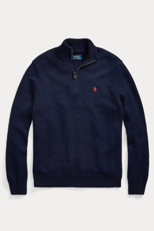 Cotton Quarter-Zip Mockneck Jumper Hunter Navy