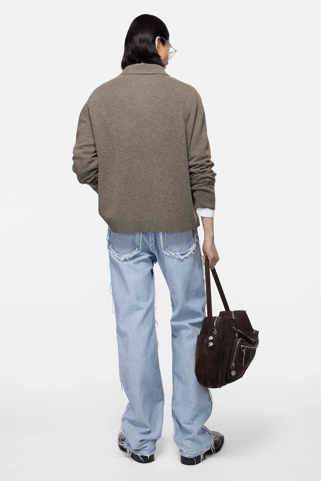 Wool Knit Polo Brown Melange
