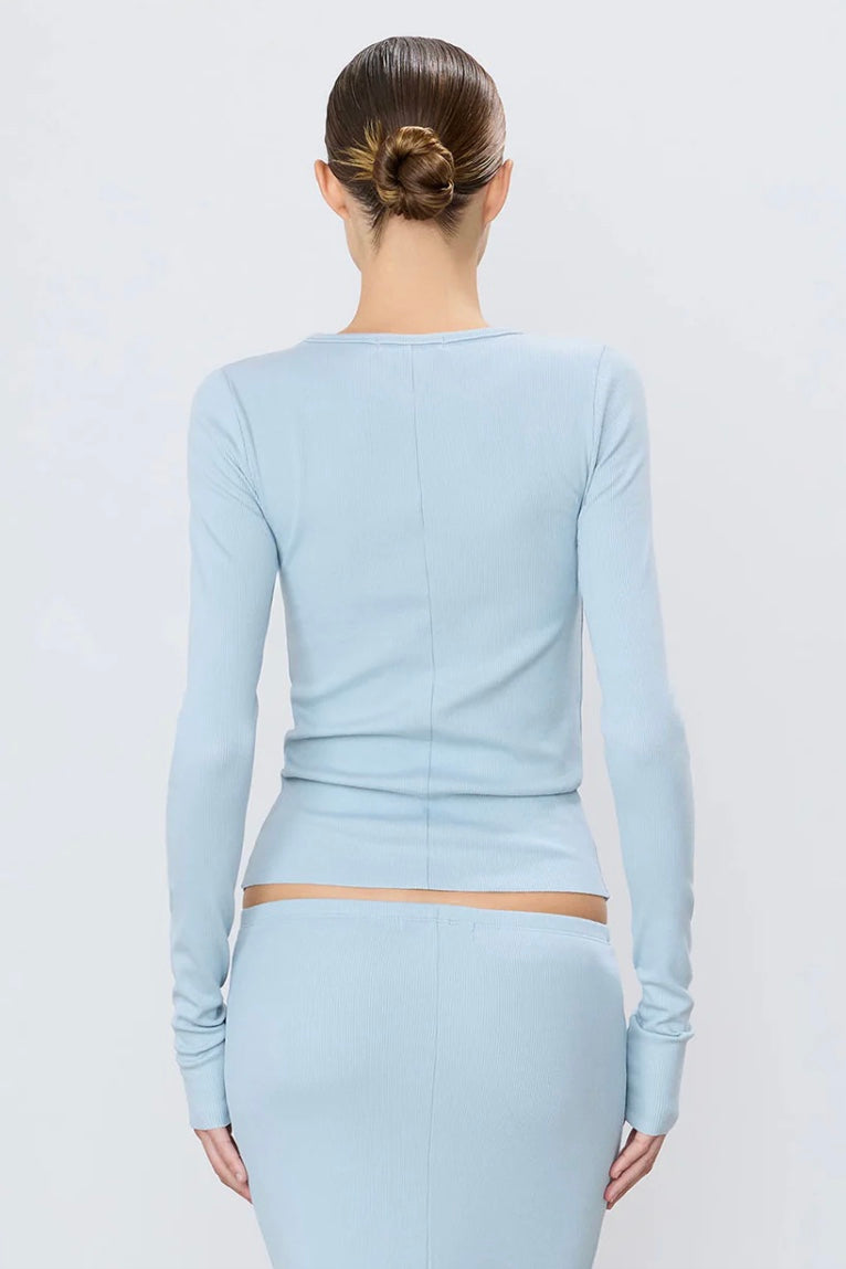 Long Sleeve Fitted Top Dusty Blue