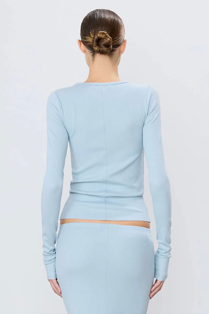 Long Sleeve Fitted Top Dusty Blue