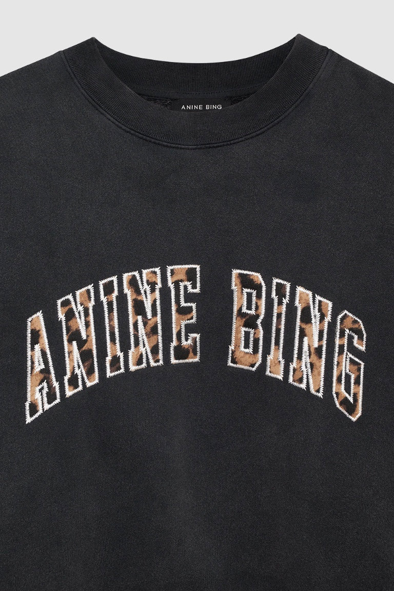 Miles Sweatshirt Washed Black Leopard
